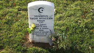 Khan is buried at Arlington Cemetery in Virginia