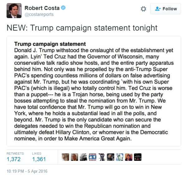 Trump Campaign Statement After Losing Wisconsin