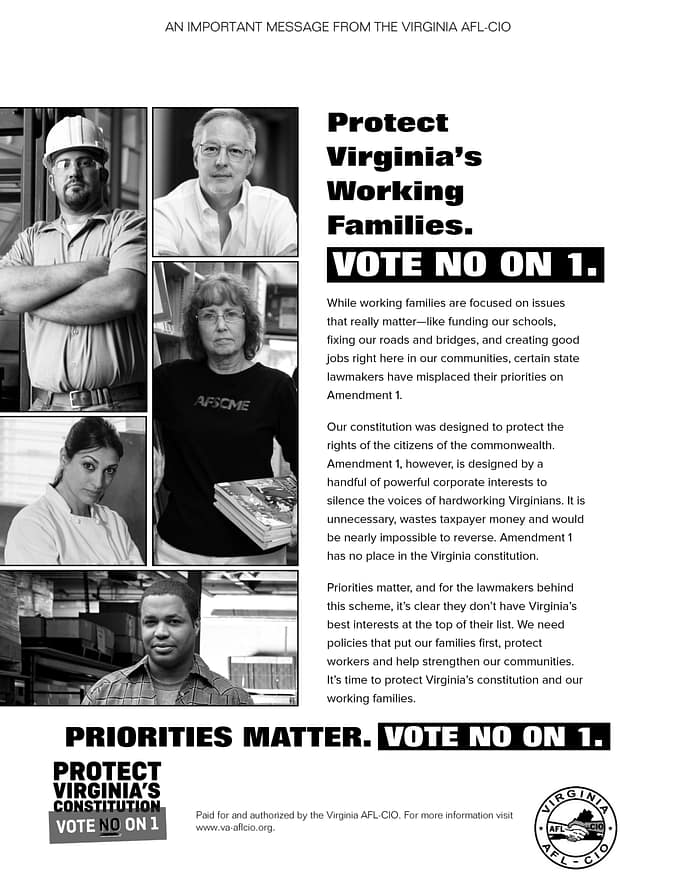 Protect Virginia’s Working Families. VOTE NO ON 1.